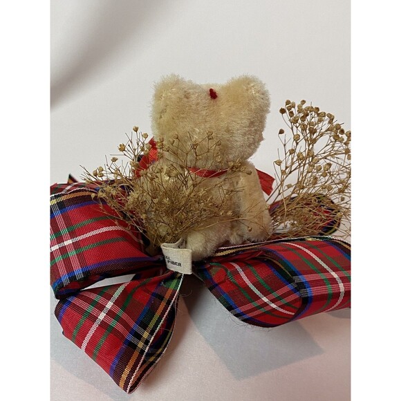 Vintage Handmade Teddy Bear Plush Jointed Tartan Bow Clip-On Christmas Ornament - Picture 4 of 6